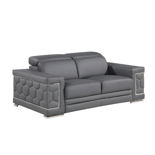 71 Gray And Silver Genuine Leather Loveseat