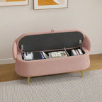 Banc de rangement en tissu peluche avec pieds en métal, tabouret rectangulaire multifonctionnel