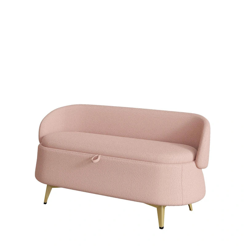 Banc de rangement en tissu peluche avec pieds en métal, tabouret rectangulaire multifonctionnel
