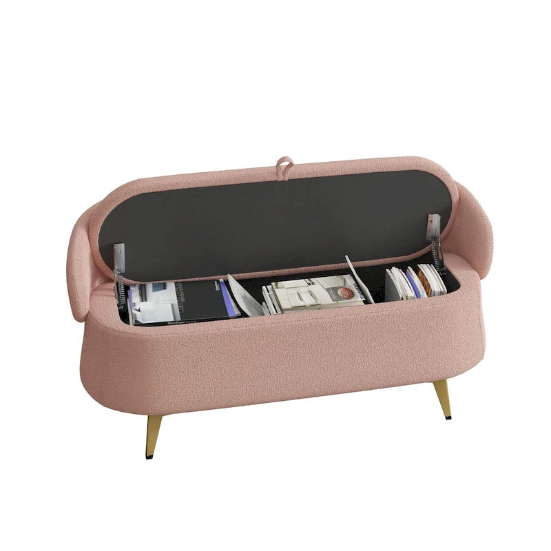 Banc de rangement en tissu peluche avec pieds en métal, tabouret rectangulaire multifonctionnel