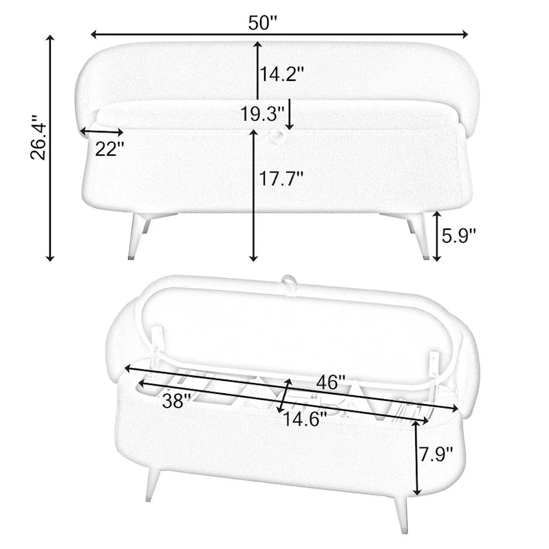 Banc de rangement en tissu peluche avec pieds en métal, tabouret rectangulaire multifonctionnel
