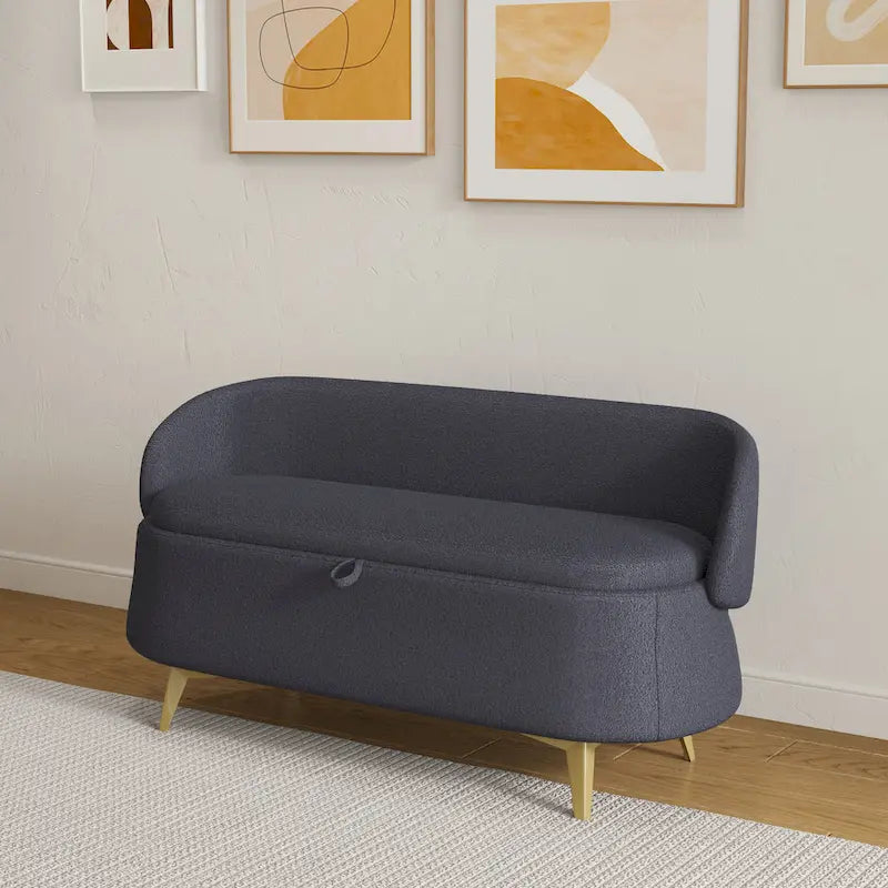 Banc de rangement en tissu peluche avec pieds en métal, tabouret rectangulaire multifonctionnel