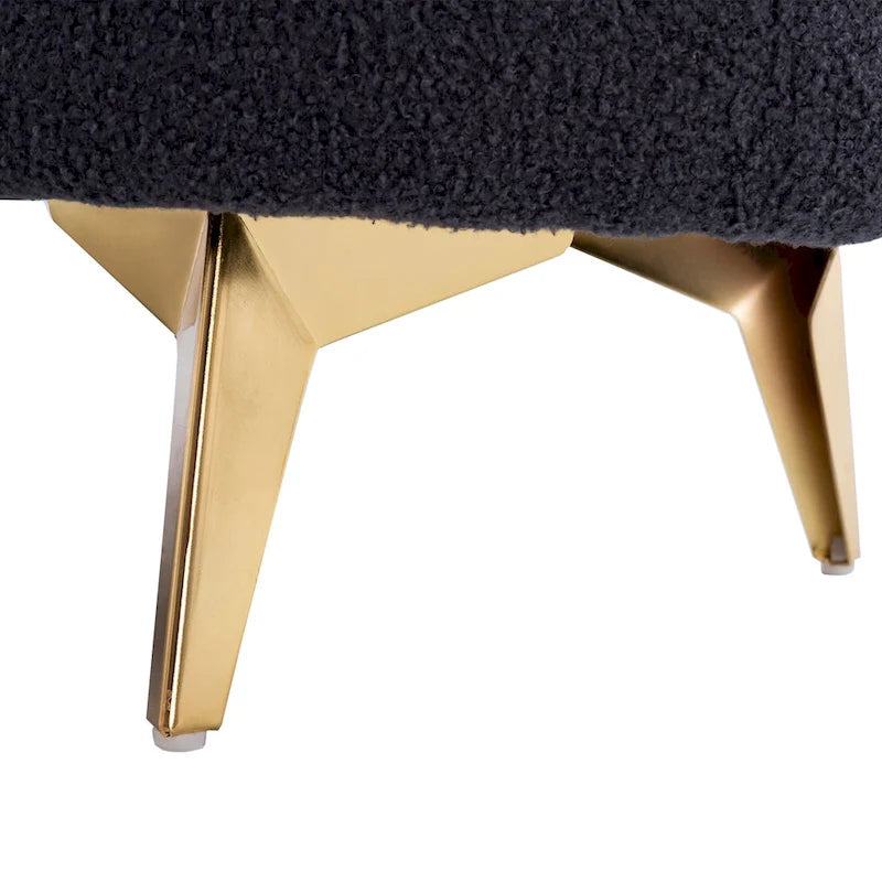 Banc de rangement en tissu peluche avec pieds en métal, tabouret rectangulaire multifonctionnel