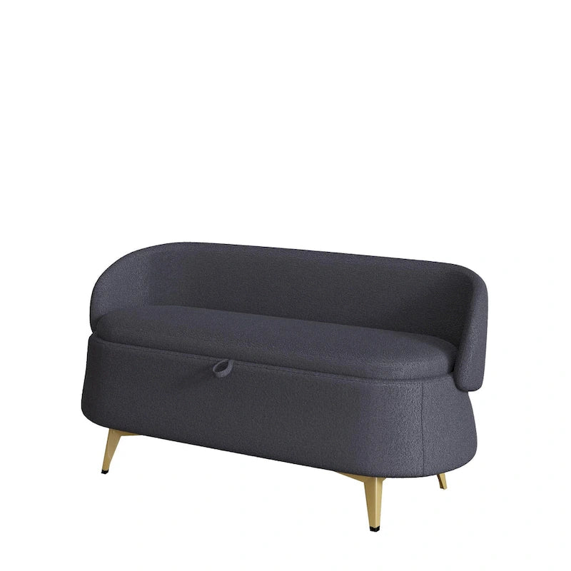 Banc de rangement en tissu peluche avec pieds en métal, tabouret rectangulaire multifonctionnel