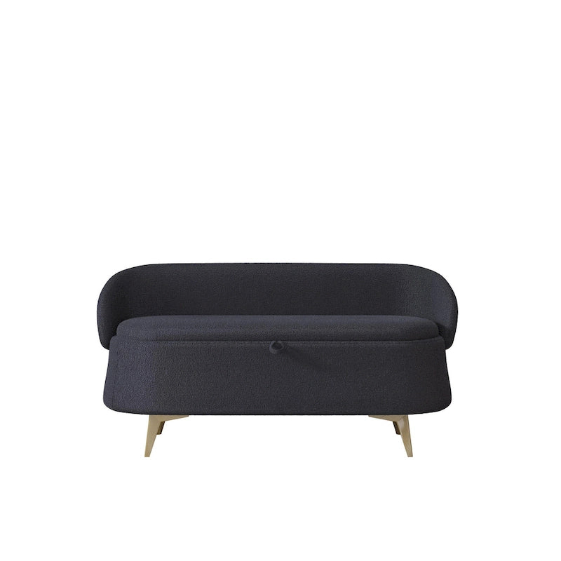 Banc de rangement en tissu peluche avec pieds en métal, tabouret rectangulaire multifonctionnel
