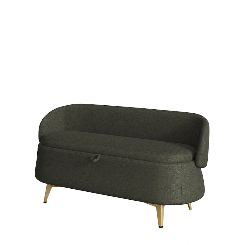 Banc de rangement en tissu peluche avec pieds en métal, tabouret rectangulaire multifonctionnel