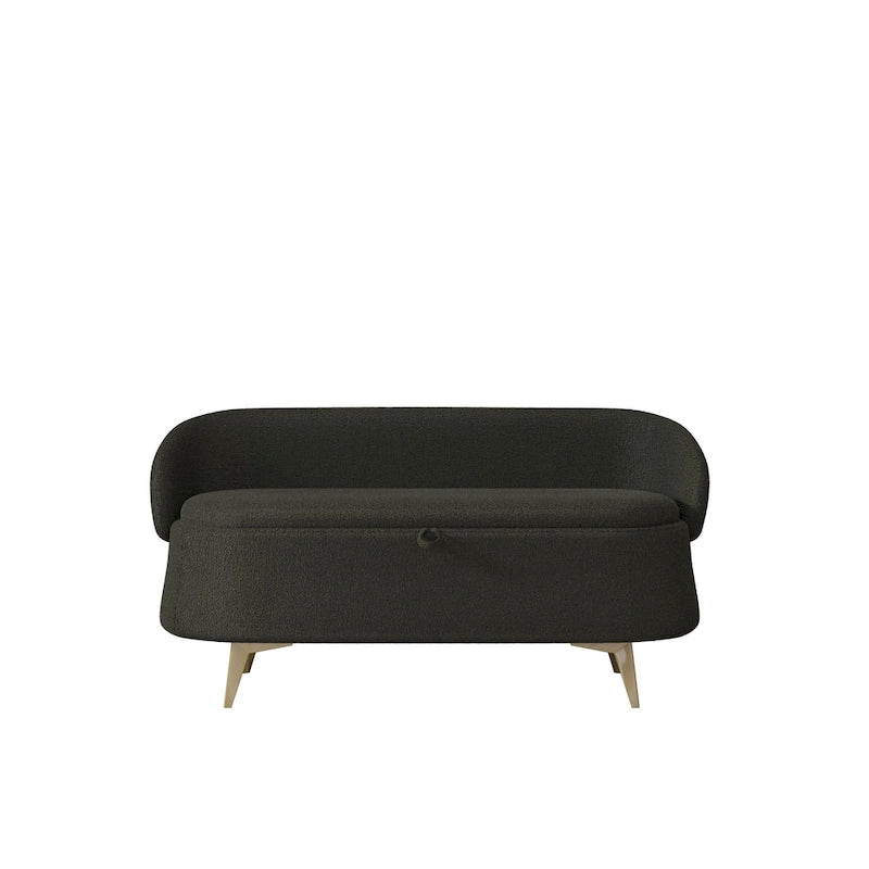 Banc de rangement en tissu peluche avec pieds en métal, tabouret rectangulaire multifonctionnel