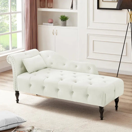 60.6  Velvet Upholstered Button Tufted Chaise Lounge Chair with Nailheads