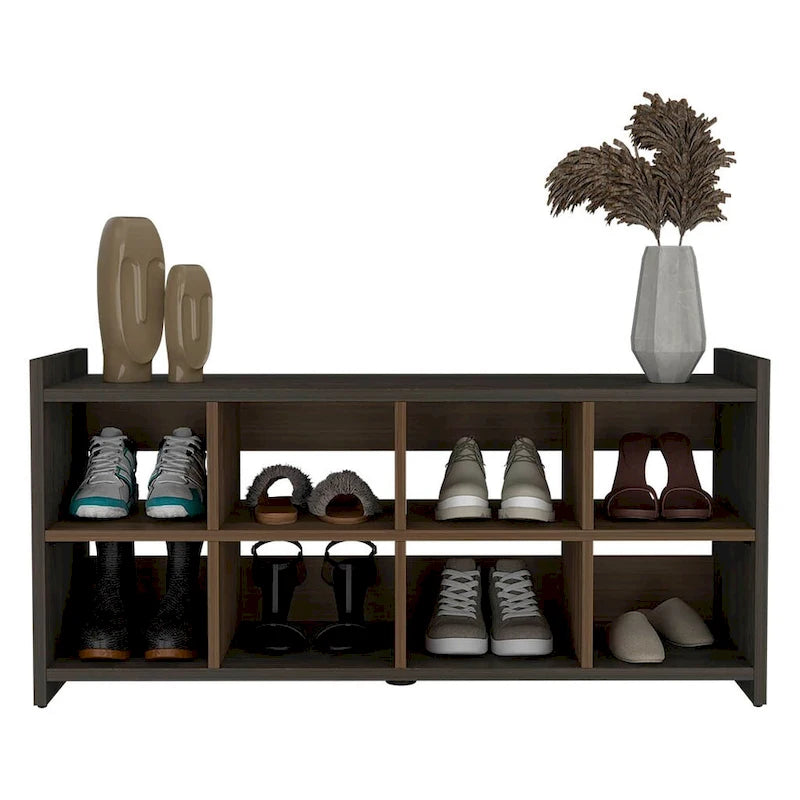Étagère à chaussures 8 cubes bicolore, finition expresso carbonisé et acajou