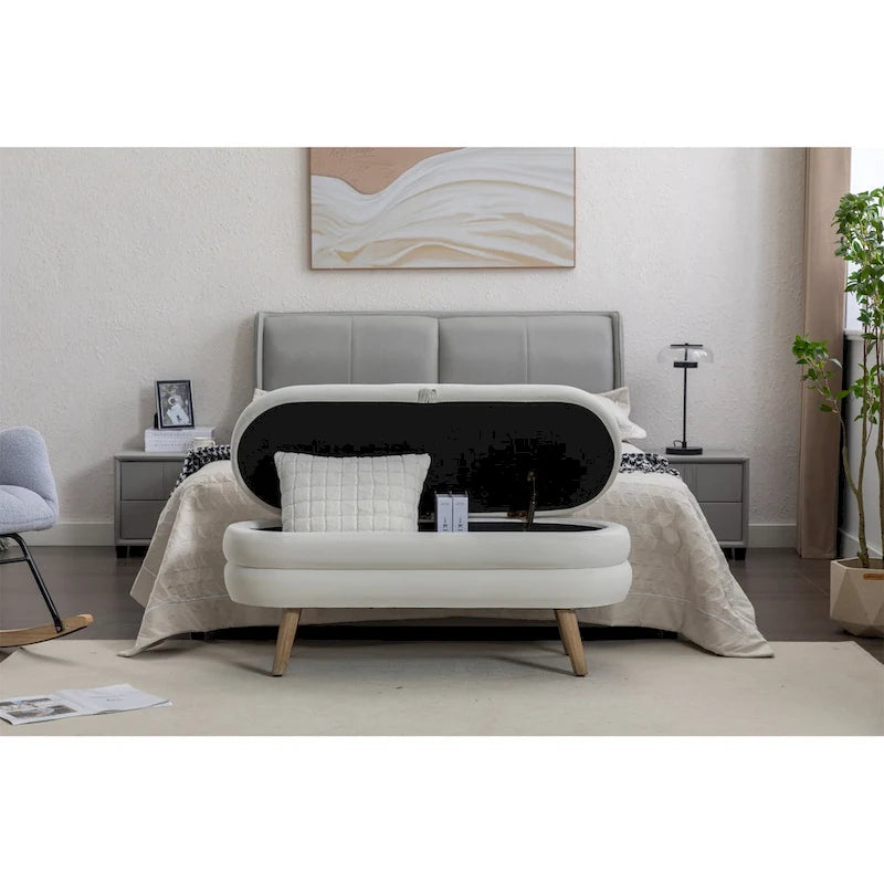 Banc de rangement en velours avec espace de rangement interne, capitonné, capacité de 136 kg
