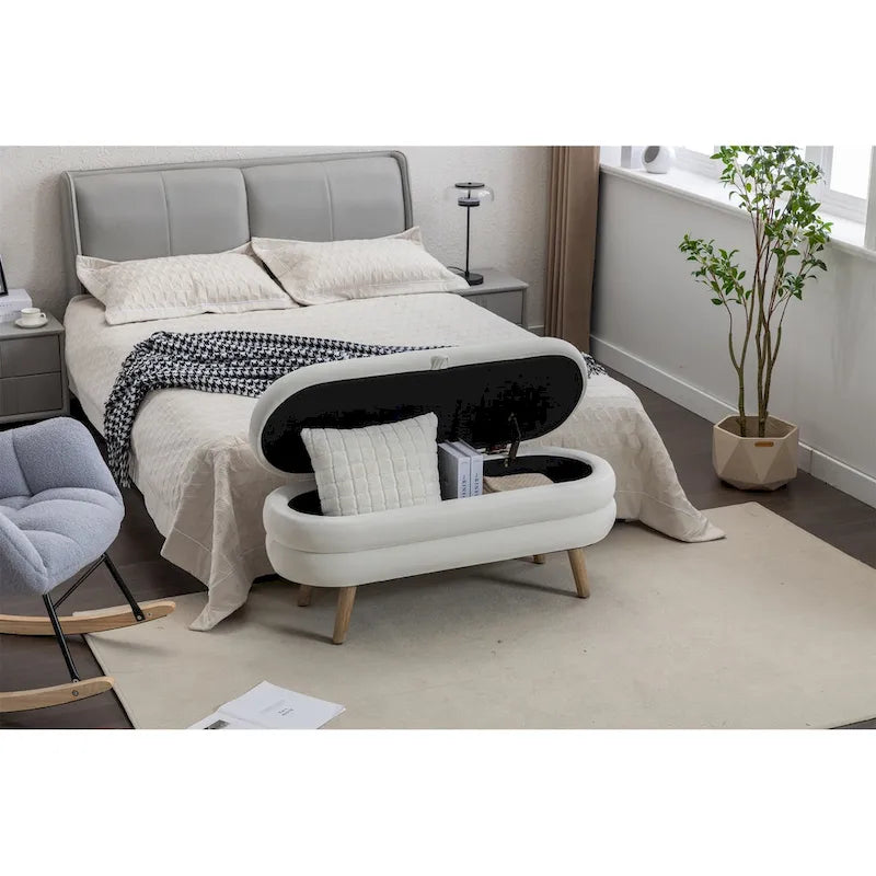 Banc de rangement en velours avec espace de rangement interne, capitonné, capacité de 136 kg