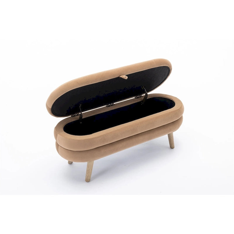 Banc de rangement en velours avec espace de rangement interne, capitonné, capacité de 136 kg