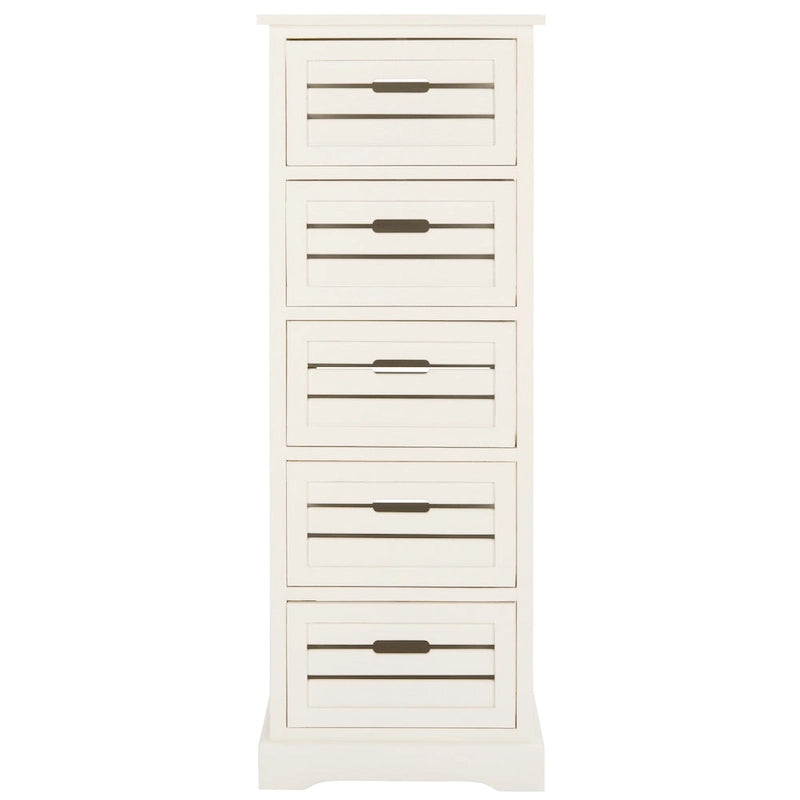 Meuble à 5 tiroirs crème, style côtier antique, bois de pin, 17L x 13P x 47H