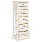 Meuble à 5 tiroirs crème, style côtier antique, bois de pin, 17L x 13P x 47H