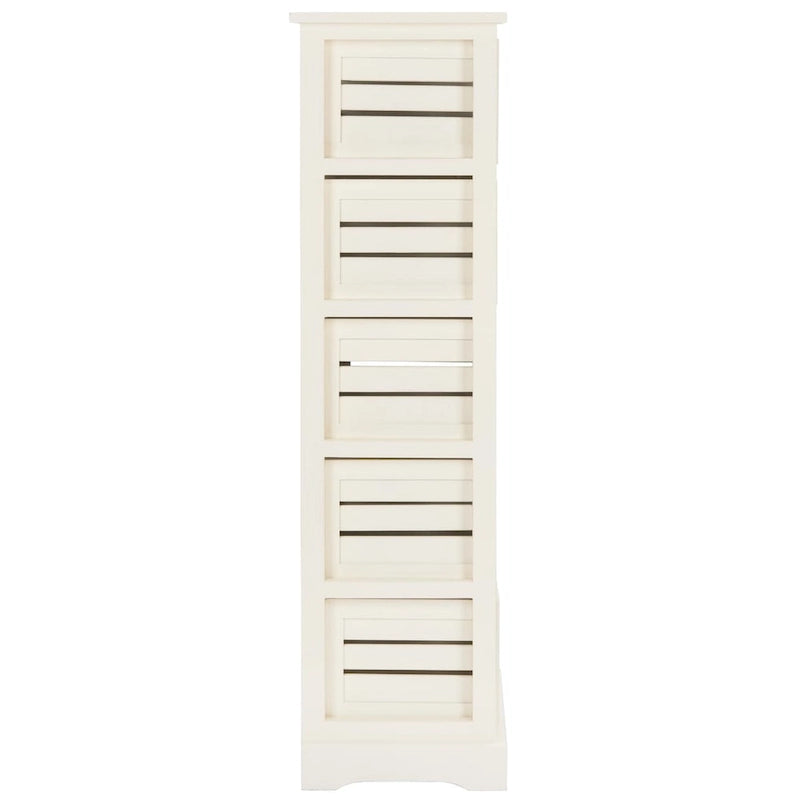 Meuble à 5 tiroirs crème, style côtier antique, bois de pin, 17L x 13P x 47H
