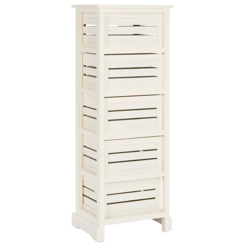 Meuble à 5 tiroirs crème, style côtier antique, bois de pin, 17L x 13P x 47H