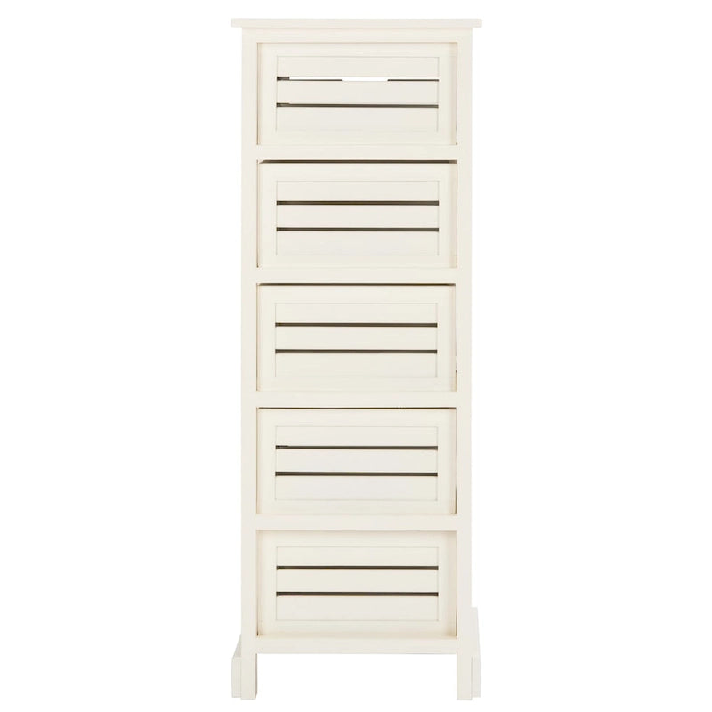 Meuble à 5 tiroirs crème, style côtier antique, bois de pin, 17L x 13P x 47H