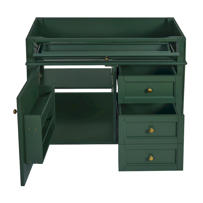 Meuble-lavabo de salle de bain 36" sans lavabo, 2 tiroirs, tiroir basculant et cadre en bois massif