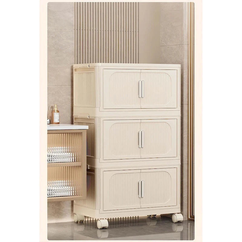 Meuble de rangement pliable à roulettes de 50 cm de large, multicouche, en PP