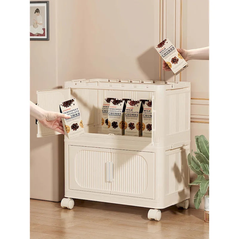 Meuble de rangement pliable à roulettes de 50 cm de large, multicouche, en PP