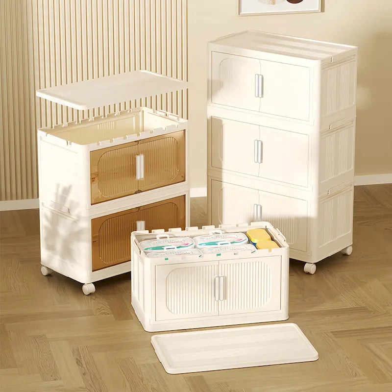 Meuble de rangement pliable à roulettes de 50 cm de large, multicouche, en PP