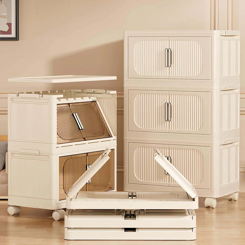Meuble de rangement pliable à roulettes de 50 cm de large, multicouche, en PP