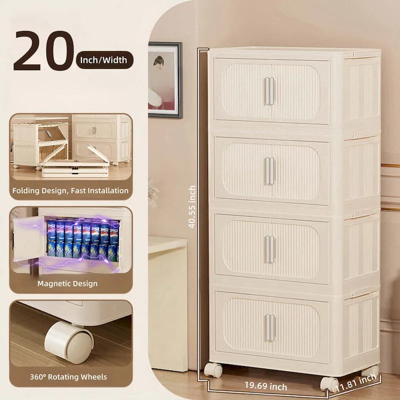Meuble de rangement pliable à roulettes de 50 cm de large, multicouche, en PP
