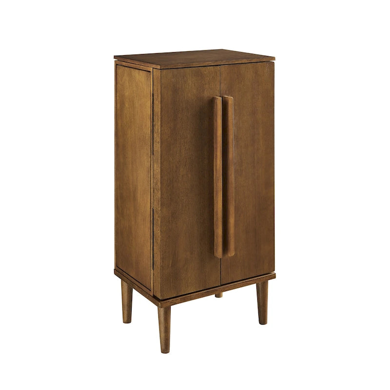 Armoire à bijoux en bois massif sur pieds coniques, Marron, 38H x 18W x 13.25D