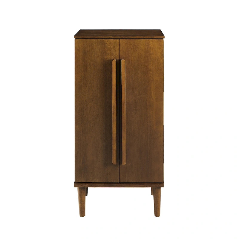 Armoire à bijoux en bois massif sur pieds coniques, Marron, 38H x 18W x 13.25D