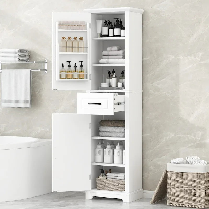 Meuble haut de salle de bain avec 2 portes, étagères réglables et étagère de porte