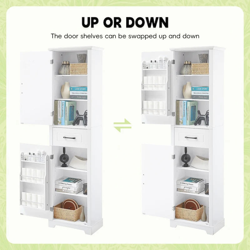 Meuble haut de salle de bain avec 2 portes, étagères réglables et étagère de porte
