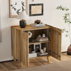 Meuble bas d'appoint cannelé 28W avec étagère réglable, bois de manguier