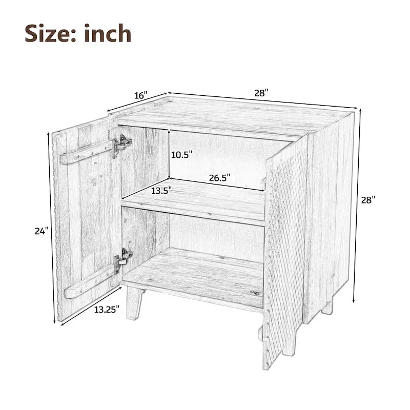 Meuble bas d'appoint cannelé 28W avec étagère réglable, bois de manguier