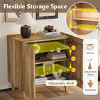 Meuble bas d'appoint cannelé 28W avec étagère réglable, bois de manguier