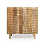 Meuble bas d'appoint cannelé 28W avec étagère réglable, bois de manguier