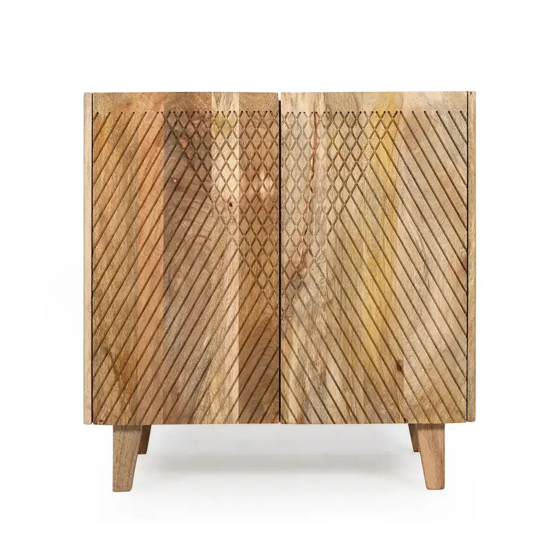 Meuble bas d'appoint cannelé 28W avec étagère réglable, bois de manguier