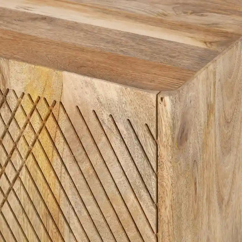 Meuble bas d'appoint cannelé 28W avec étagère réglable, bois de manguier