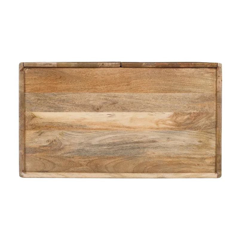 Meuble bas d'appoint cannelé 28W avec étagère réglable, bois de manguier