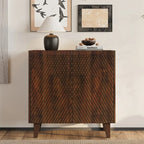 Meuble bas d'appoint cannelé 28W avec étagère réglable, bois de manguier