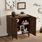 Meuble bas d'appoint cannelé 28W avec étagère réglable, bois de manguier