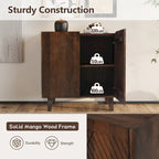 Meuble bas d'appoint cannelé 28W avec étagère réglable, bois de manguier