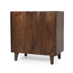 Meuble bas d'appoint cannelé 28W avec étagère réglable, bois de manguier