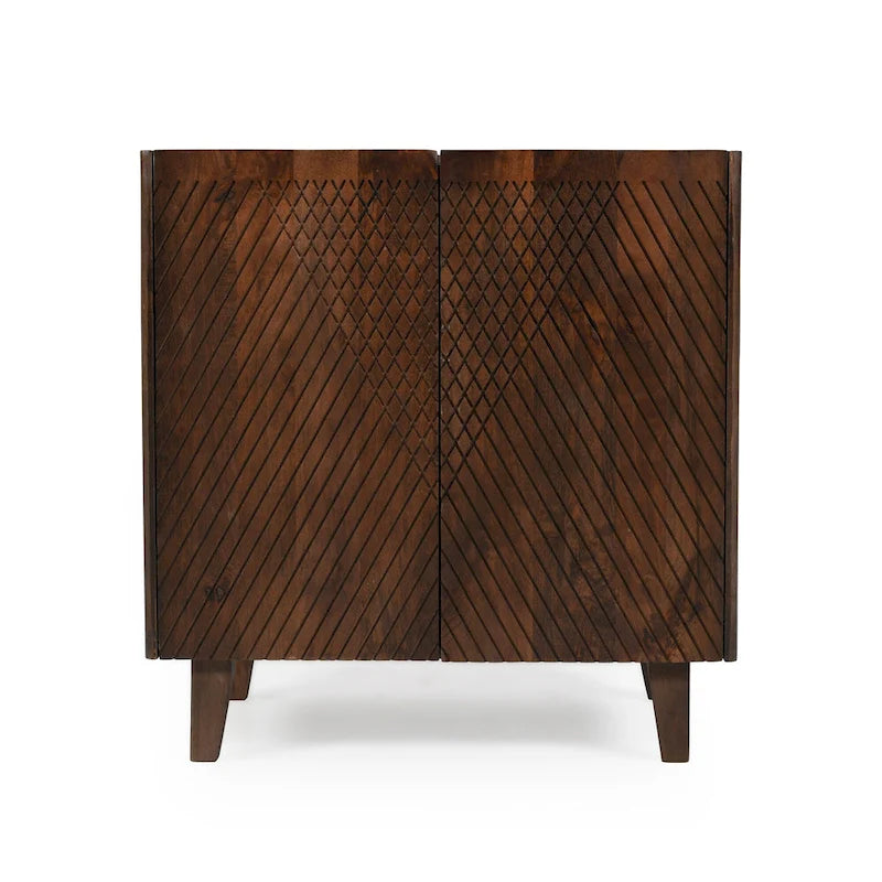 Meuble bas d'appoint cannelé 28W avec étagère réglable, bois de manguier
