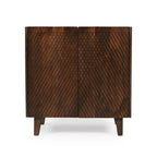 Meuble bas d'appoint cannelé 28W avec étagère réglable, bois de manguier