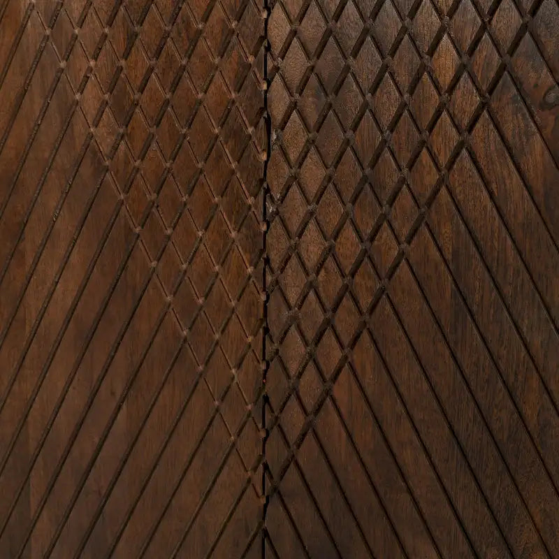 Meuble bas d'appoint cannelé 28W avec étagère réglable, bois de manguier