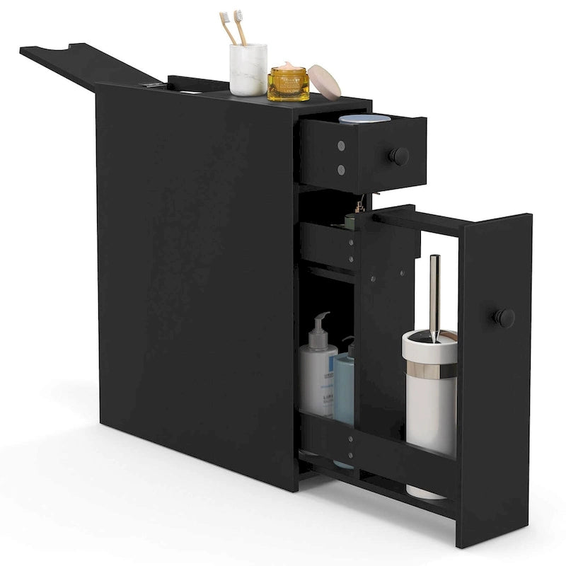 Costway Bathroom Floor Cabinet Toilet Narrow Storage Organizer with - See Details