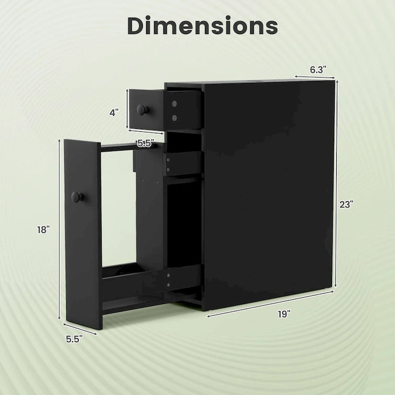 Meuble de Salle de Bain Étroit avec Dessus Relevable, Tiroir et 3 Étagères Coulissantes, Noir