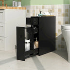 Meuble de Salle de Bain Étroit avec Dessus Relevable, Tiroir et 3 Étagères Coulissantes, Noir