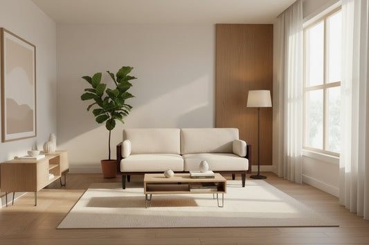 Sofa, 77 Inch, 2 Seater, Retro Style Tapered Wood Legs, Plush Beige