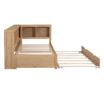 Twin Wooden Daybed with Trundle, Cabinets, and Charging Stations